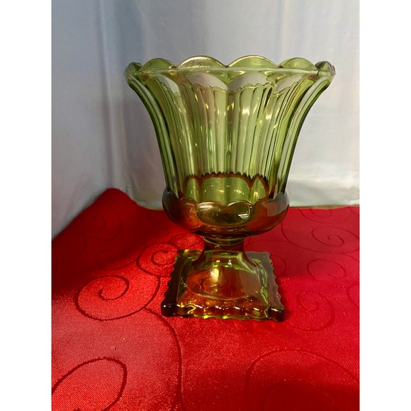 Vtg Indiana Glass Green Square Footed Pressed Glass Compote - Picture 1 of 5